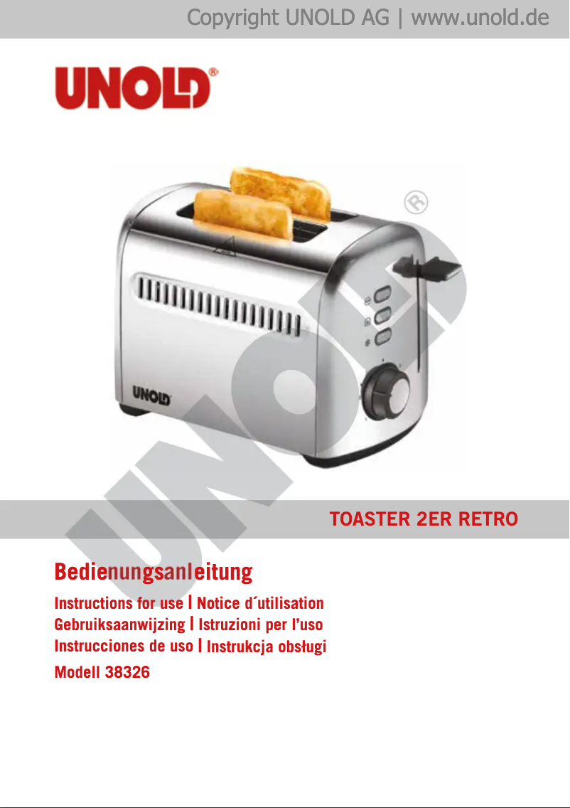 Page 1 of the manual User Manual Unold 38326