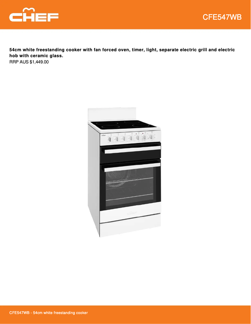 Page 1 of the manual Technical Sheet Chef CFE547WB