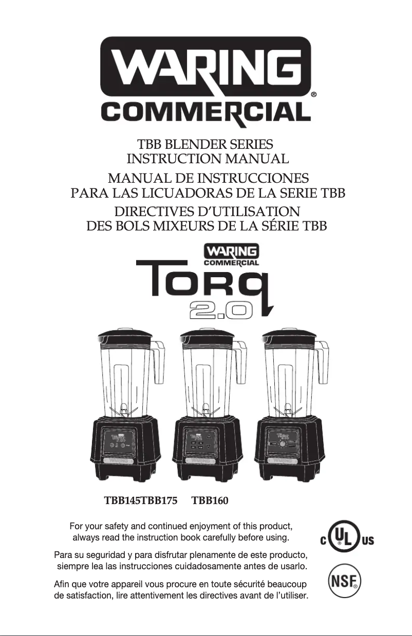 Page 1 de la notice Instructions / montage Waring Commercial Torq 2.0 TBB145