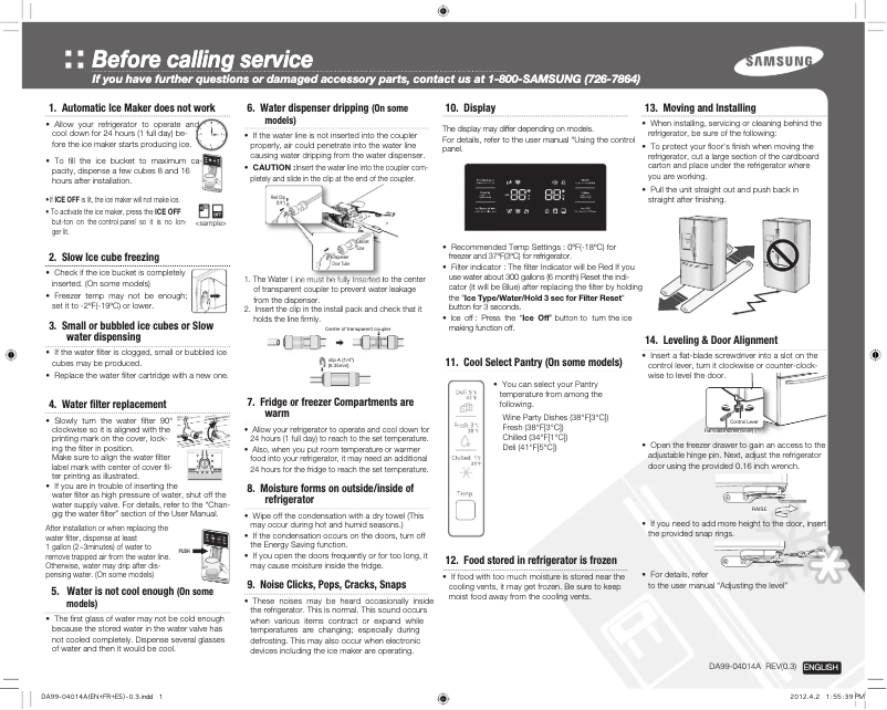 First page image of the manual for RF263BEAESL