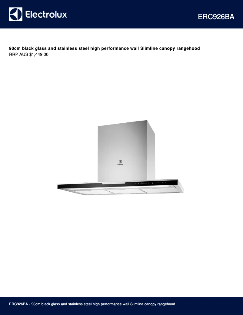 Page 1 of the manual Technical Sheet Electrolux ERC926BA