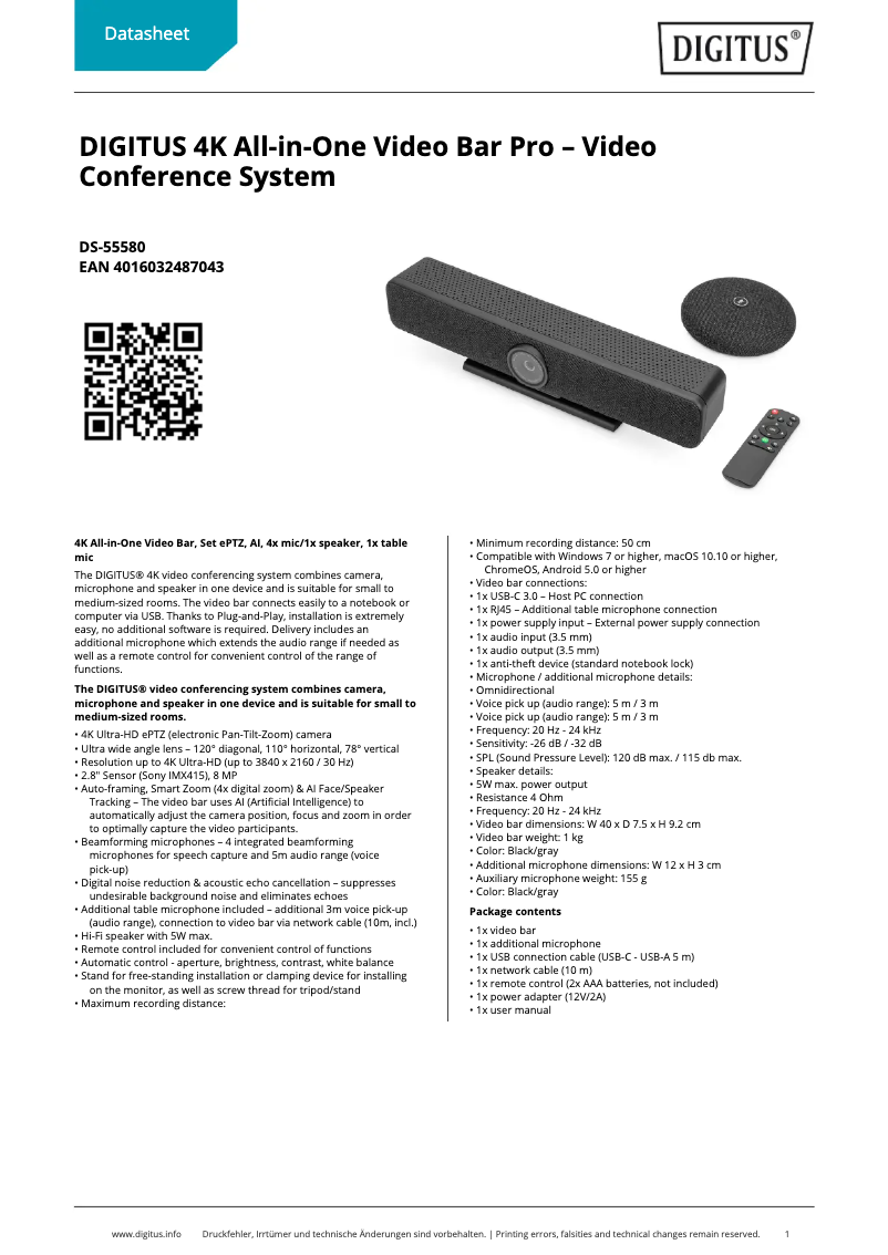 First page image of the manual for DS-55580