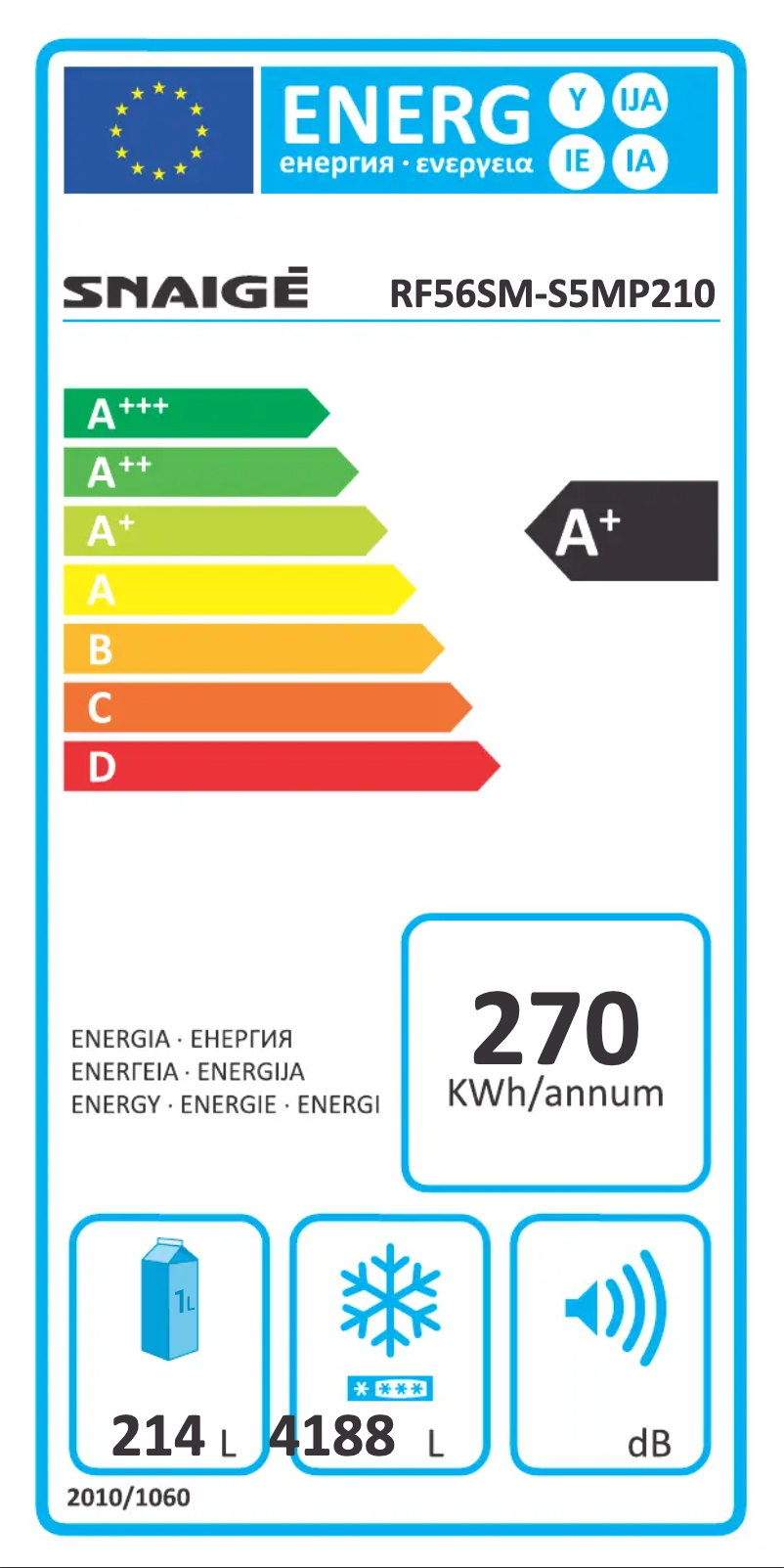Page 1 of the manual Energy Label Snaigė Fresh INN RF56SM-S5MP2F0
