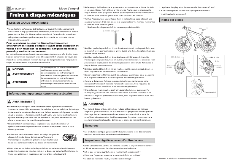 Page 1 of the manual User Manual Shimano BR-M375