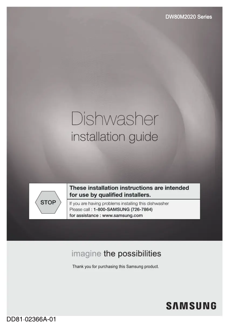 Page 1 of the manual Installation Guide Samsung DW80M2020US