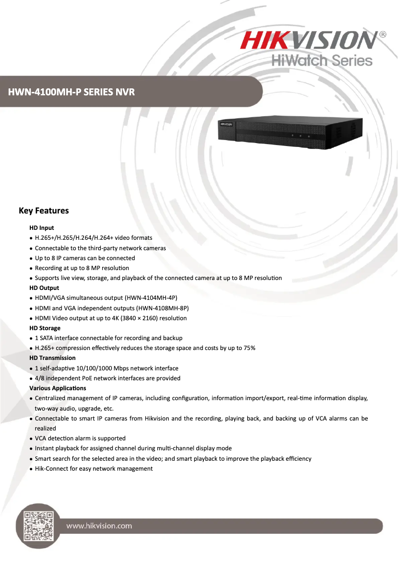 Page 1 of the manual Technical Sheet Hikvision HWN-4108MH-8P
