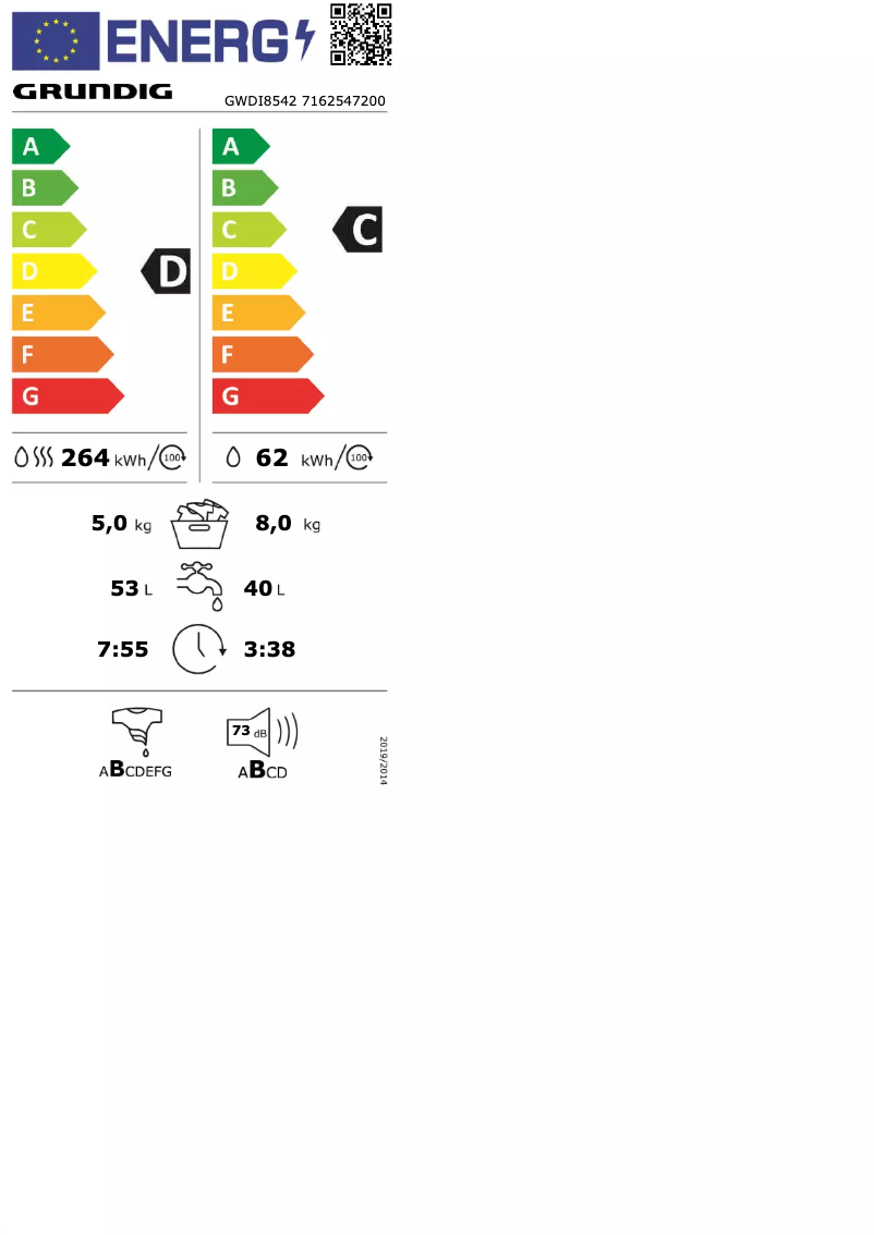 Page 1 of the manual Energy Label Grundig GWDI8542