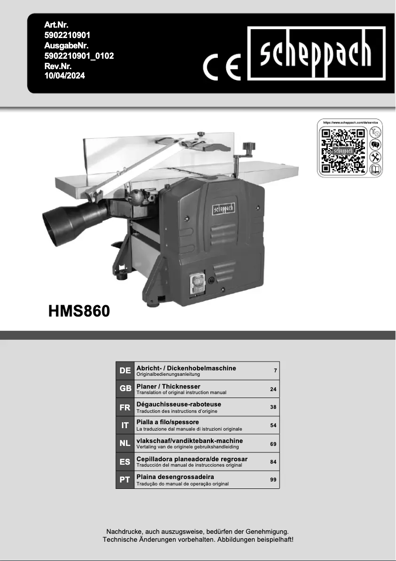 Page 1 of the manual User Manual Scheppach HMS860