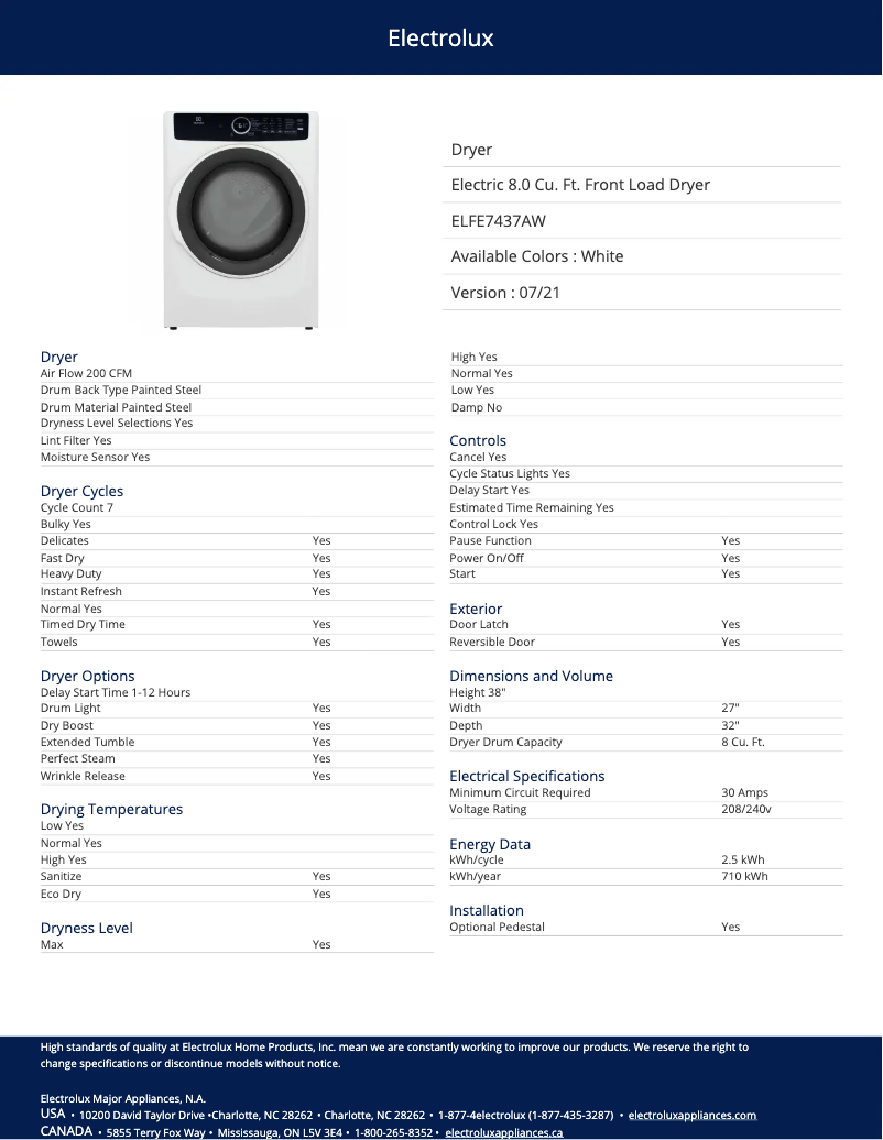 First page image of the manual for ELFE7437AW