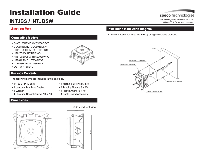 Page 1 of the manual User Manual Speco Technologies INTJBSW