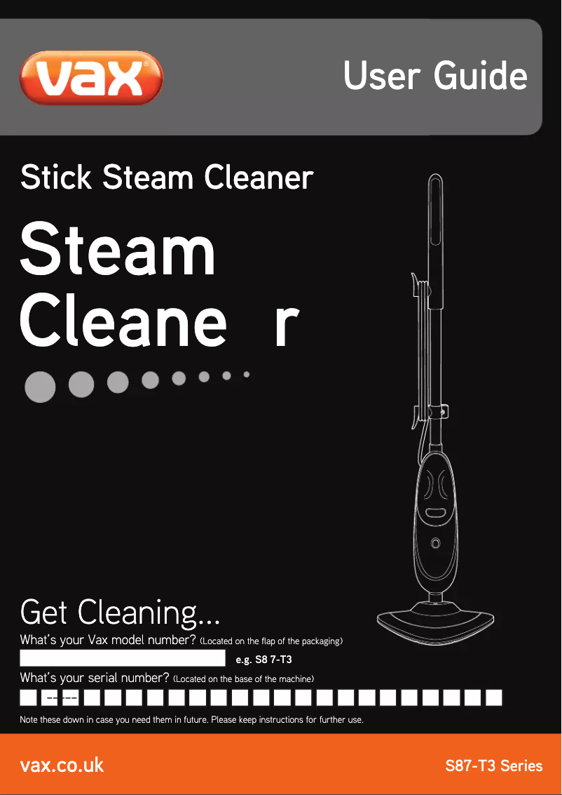 Page 1 of the manual User Manual Vax S87-T3