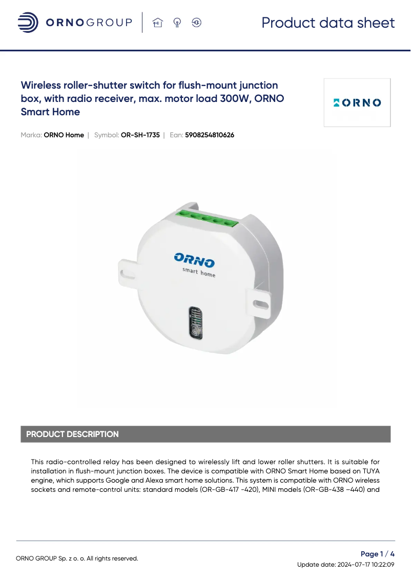 Page 1 of the manual Technical Sheet ORNO OR-SH-1735