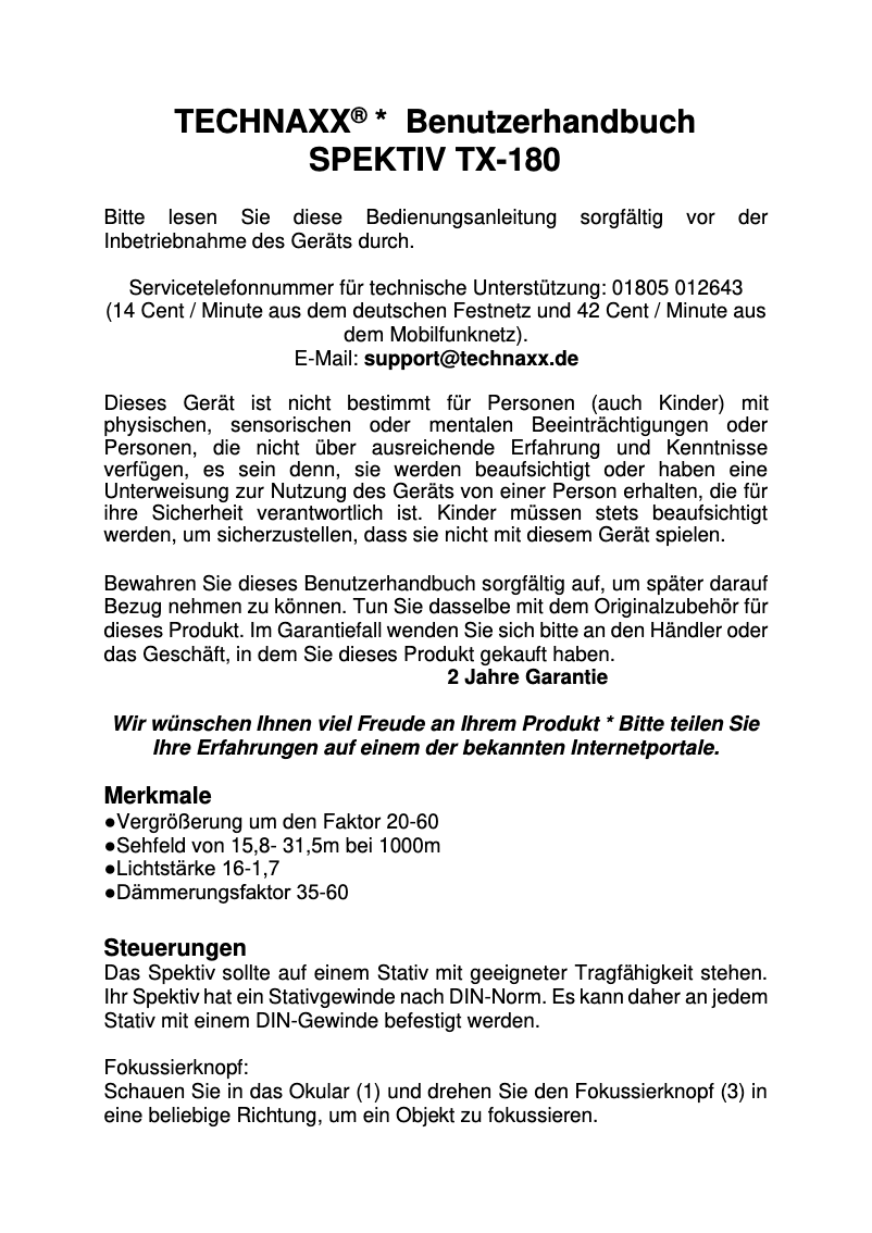 First page image of the manual for TX-180