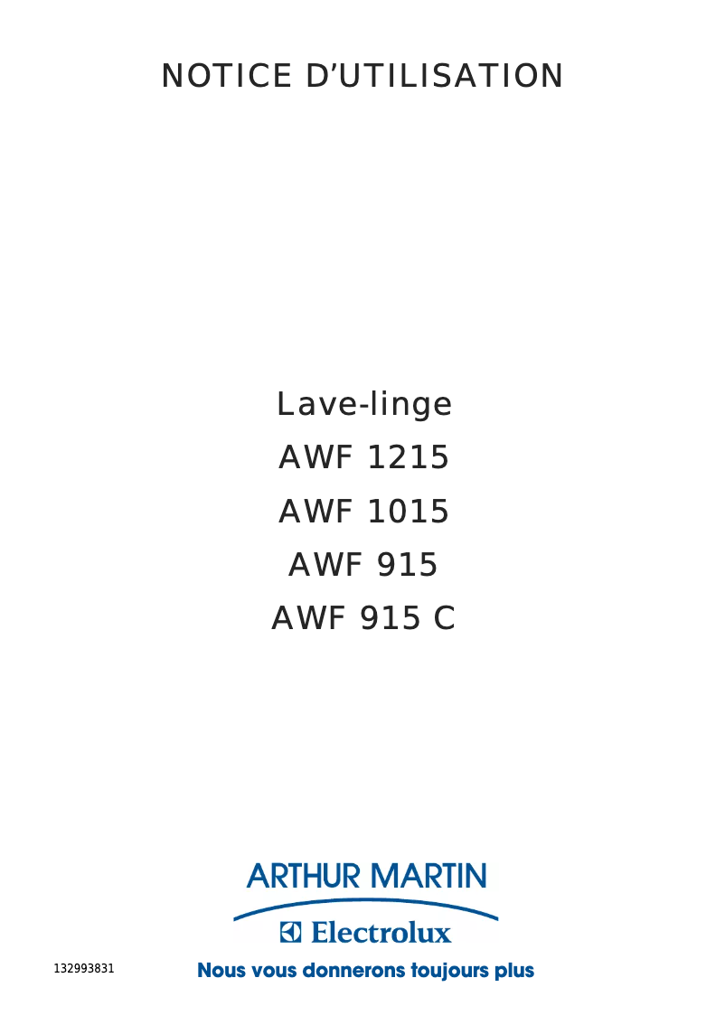 Page 1 of the manual User Manual Arthur Martin-Electrolux AWF 915