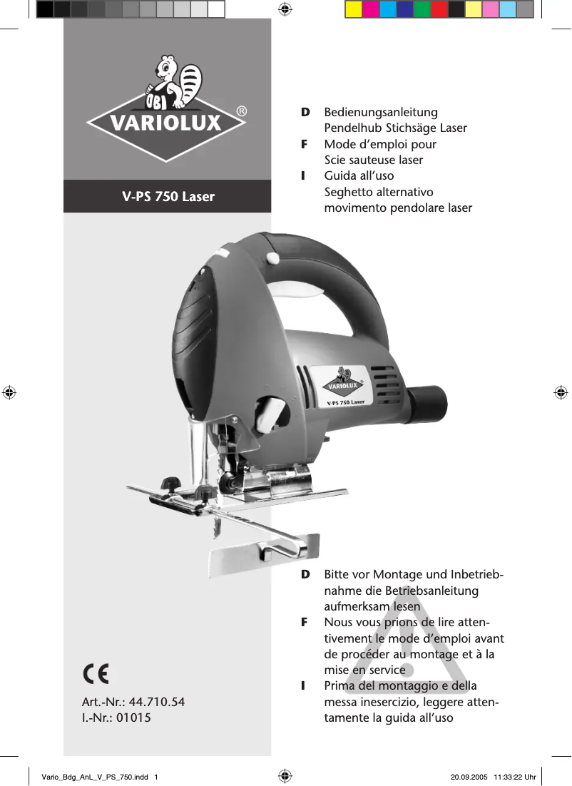 Page 1 of the manual User Manual Variolux V-PS 750-Laser