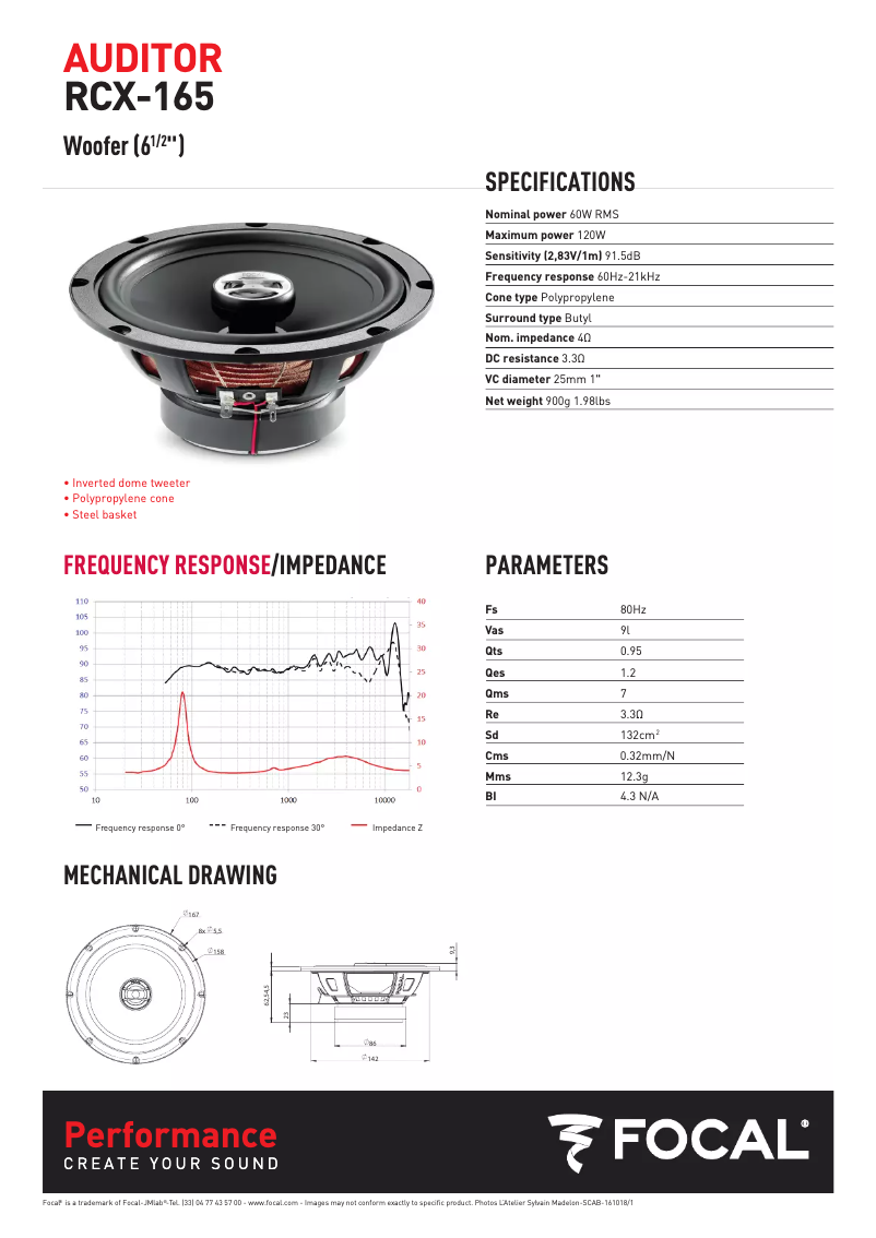 Page 1 of the manual Technical Sheet Focal 165 AC