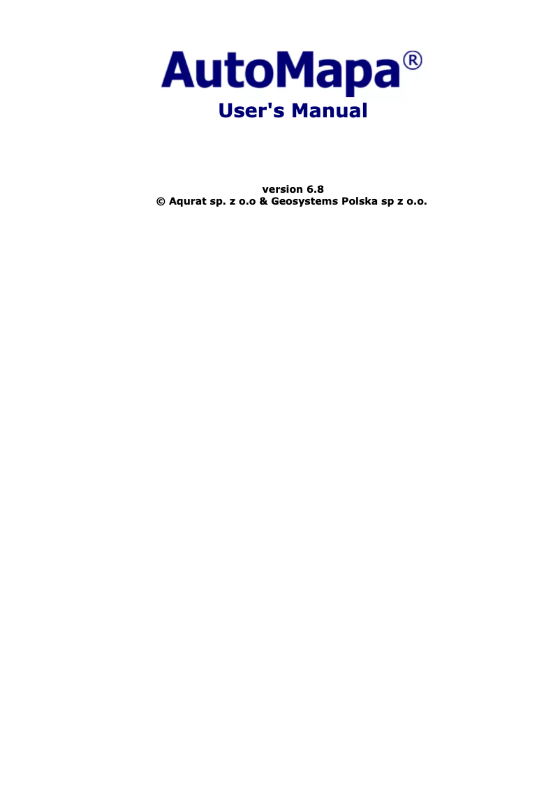 Page 1 of the manual User Manual AutoMapa 6.8