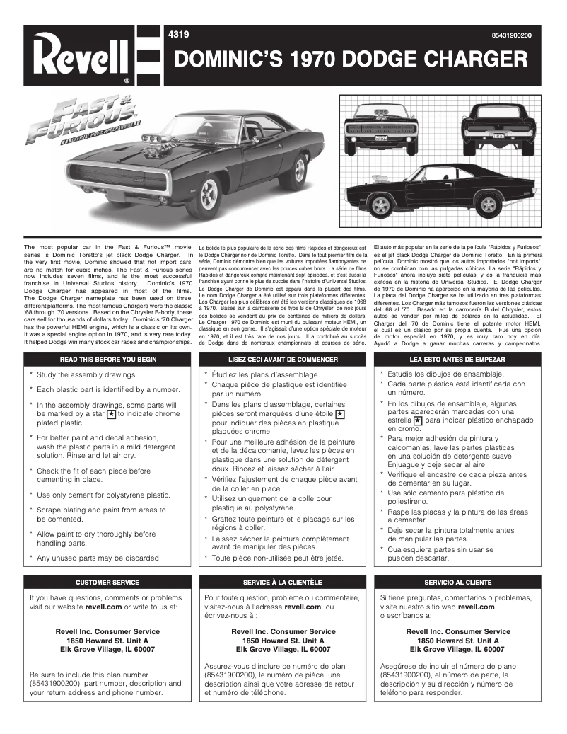Page 1 of the manual User Manual Revell DOMINIC'S '70 DODGE CHARGER