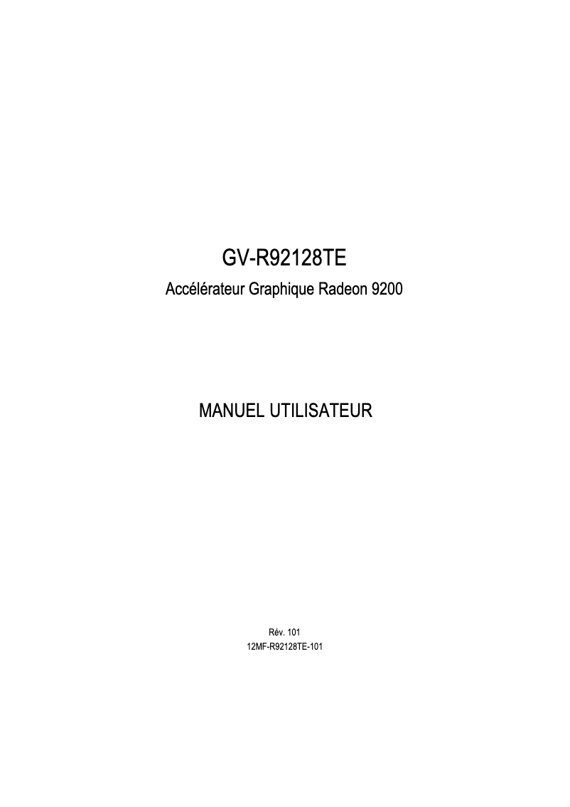 Page 1 of the manual User Manual Gigabyte GV-R92128TE