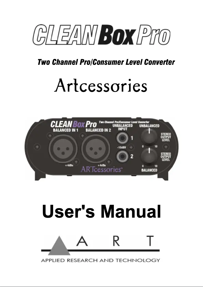 Page 1 of the manual User Manual ART CleanBox Pro