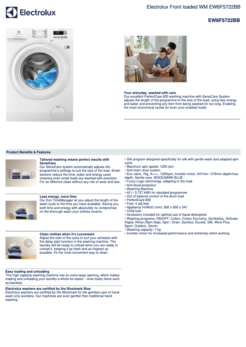 First page image of the manual for EW6F5722BB