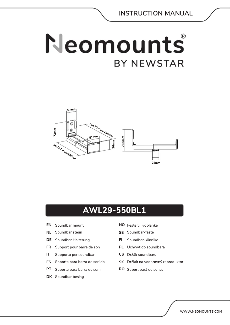 Page 1 de la notice Manuel utilisateur Newstar AWL29-550BL1