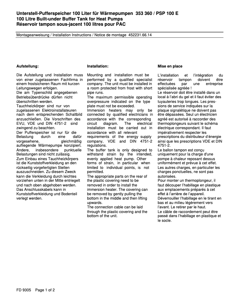 First page image of the manual for PSP100E