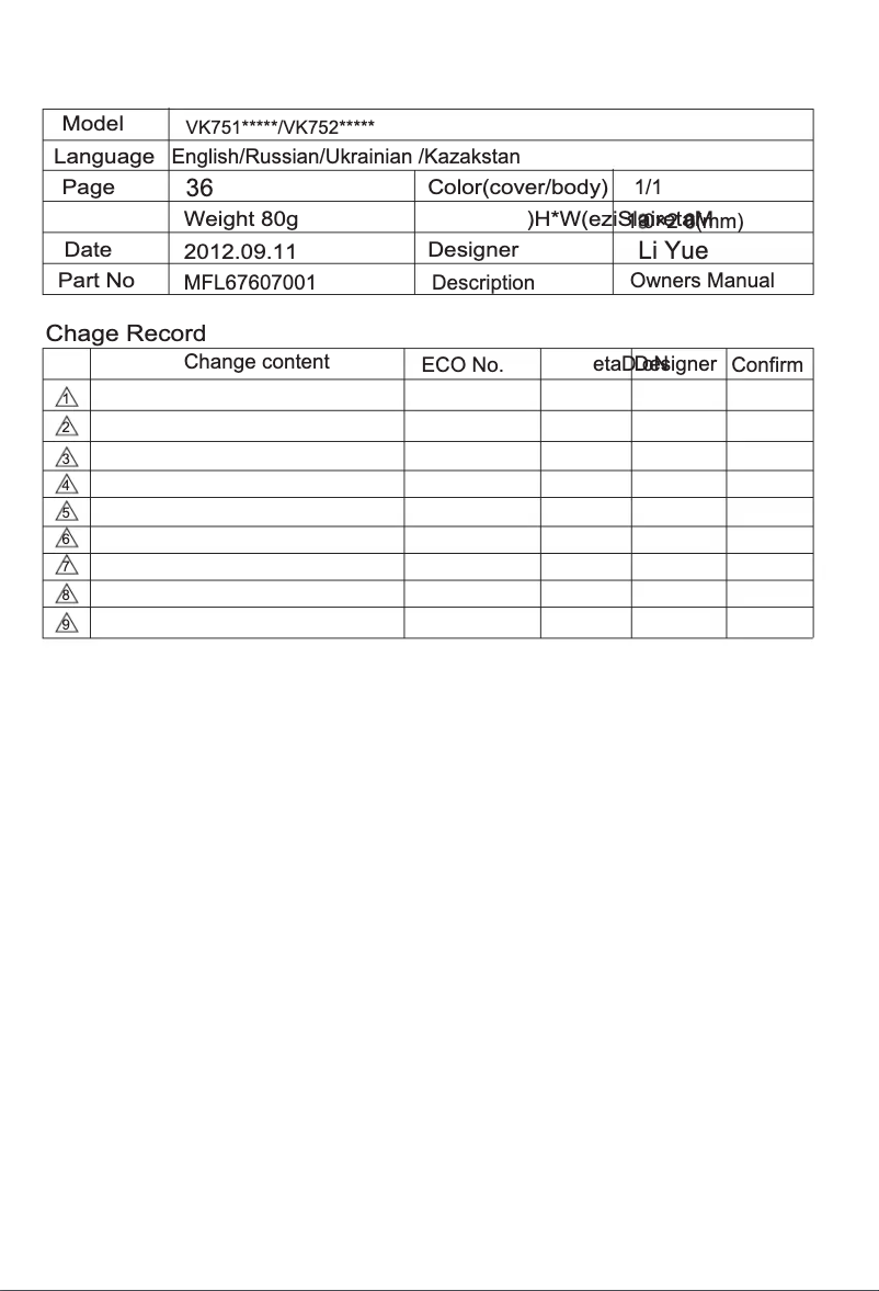 First page image of the manual for VK75204H