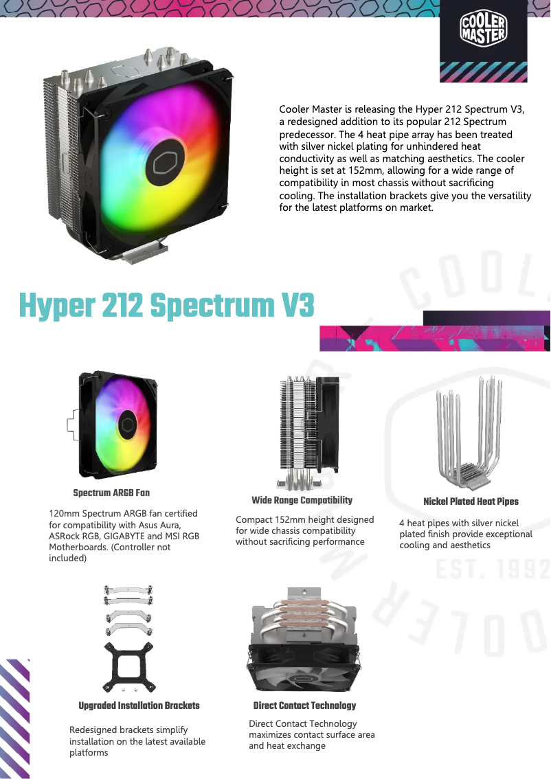 Page 1 of the manual Technical Sheet Cooler Master Hyper 212 Spectrum V3