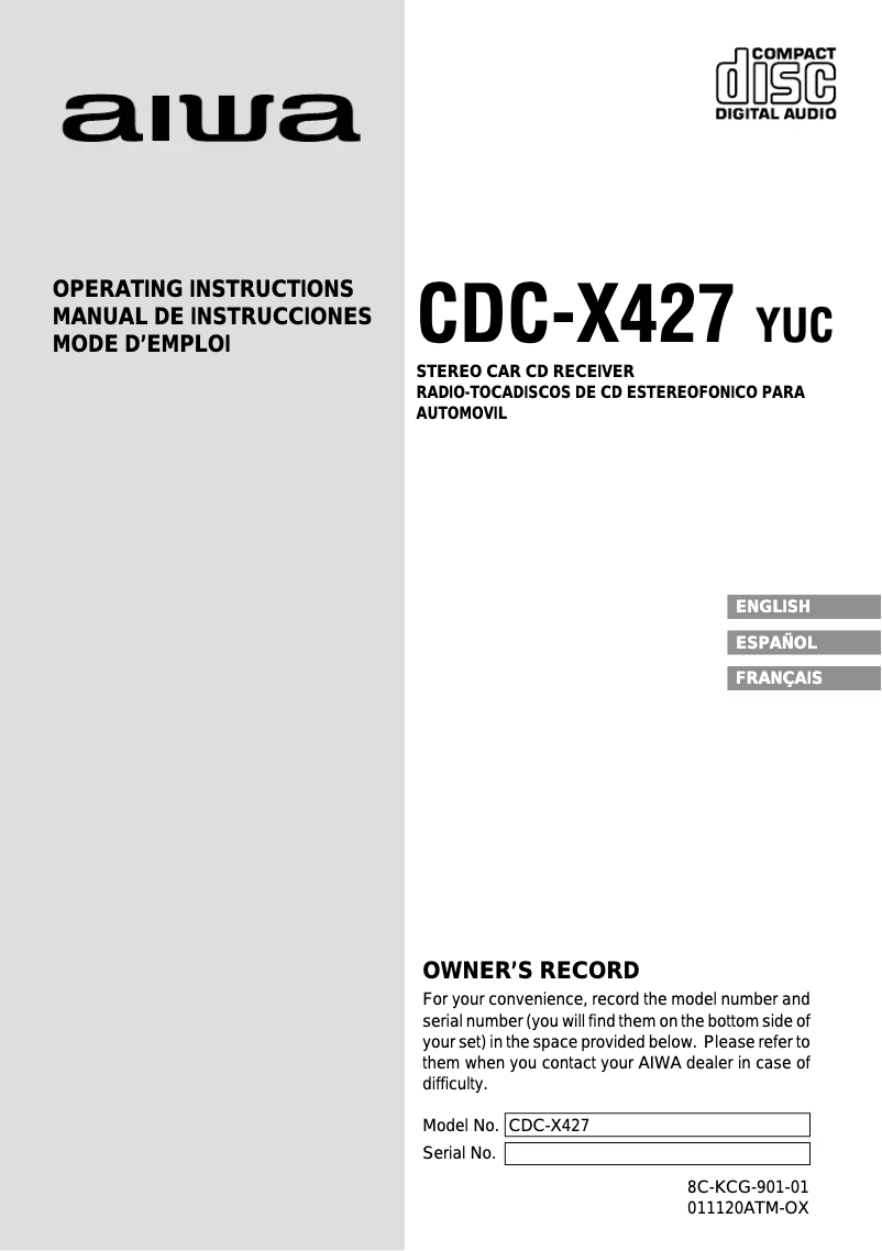 Page 1 of the manual User Manual Aiwa CDC-X427