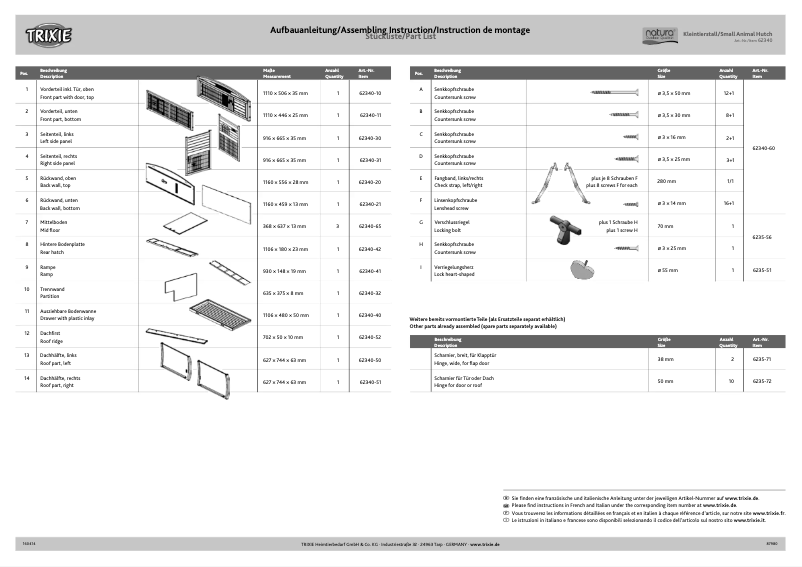 Page 1 de la notice Manuel utilisateur Trixie 62340