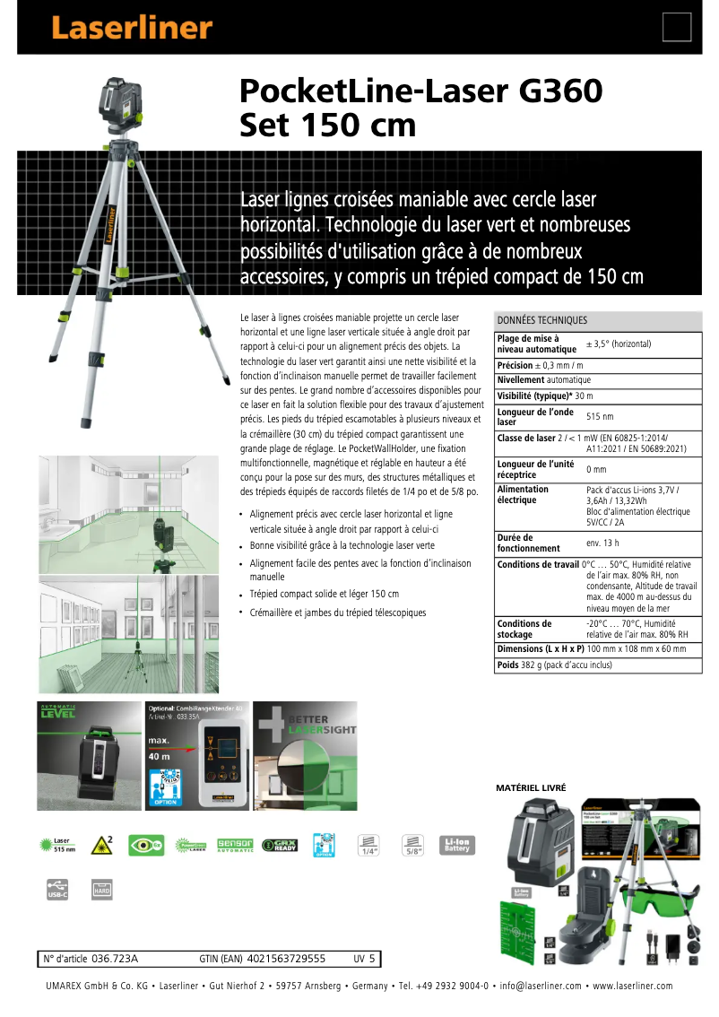 First page image of the manual for PocketLine-Laser G360