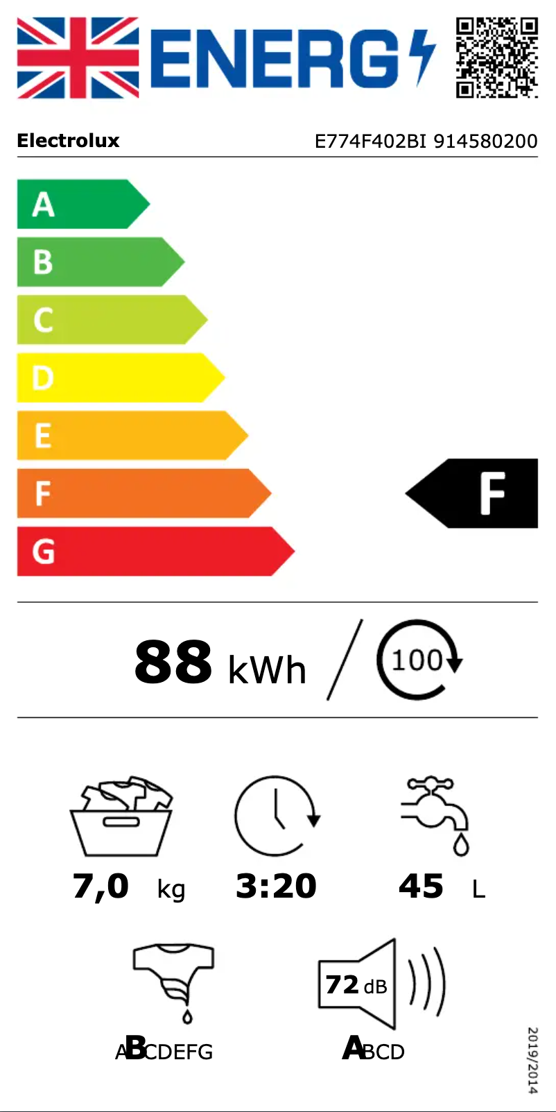 Page 1 of the manual Energy Label Electrolux E774F402BI