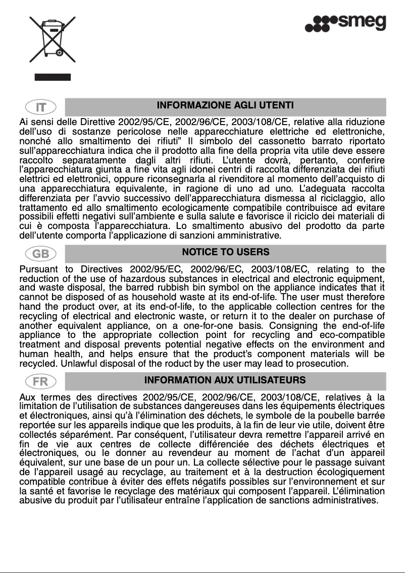 Page 1 of the manual User Manual Smeg SEH530X1