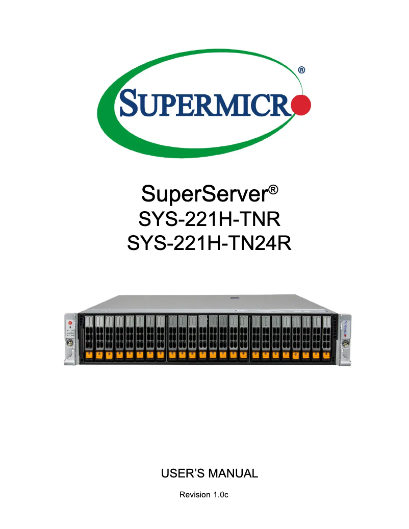 Page 1 of the manual User Manual Supermicro SuperServer SYS-221H-TNR