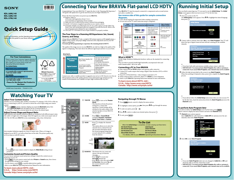 First page image of the manual for Bravia KDL-32NL140