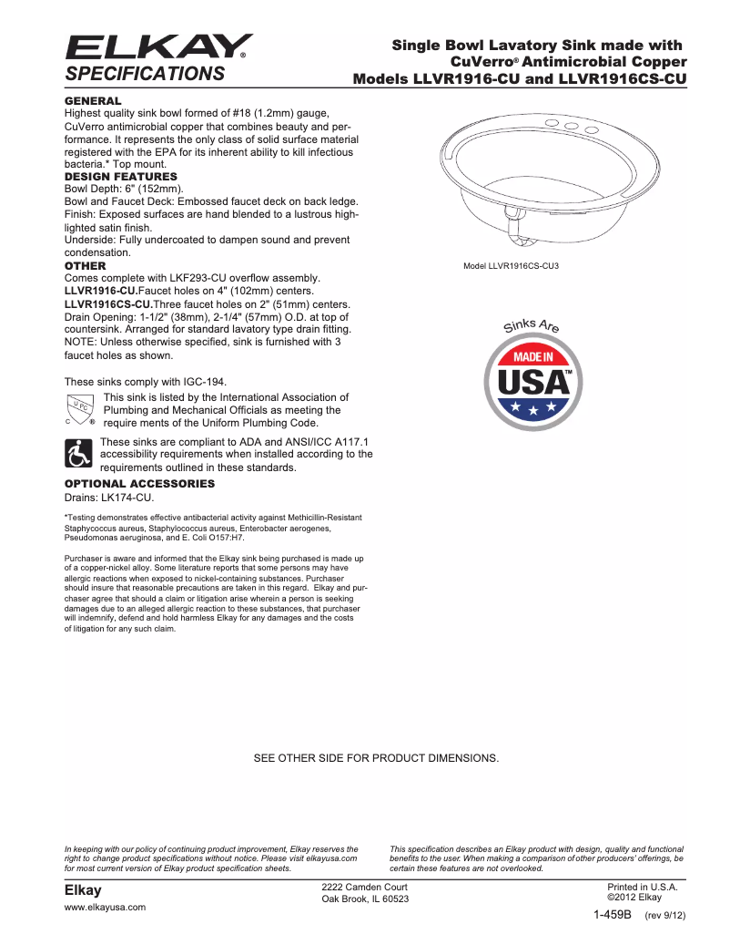 First page image of the manual for LLVR19161CU