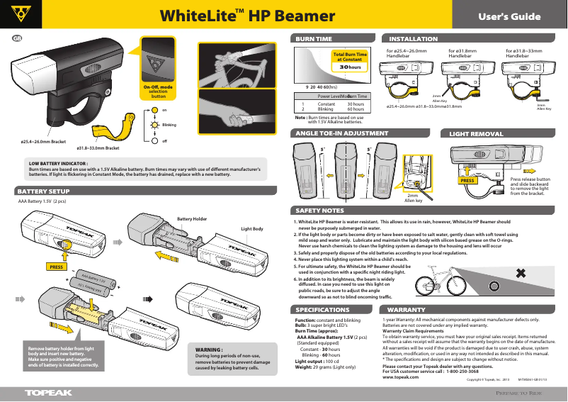First page image of the manual for WhiteLite HP Beamer