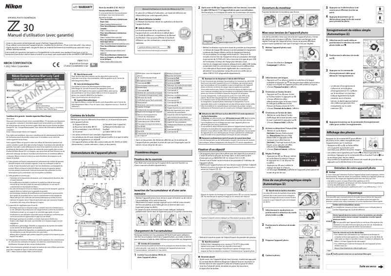 First page image of the manual for Z30