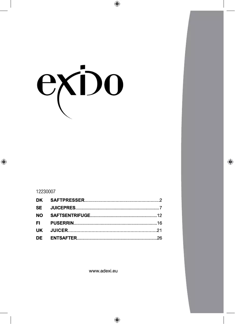 Page 1 of the manual User Manual Exido 12230007