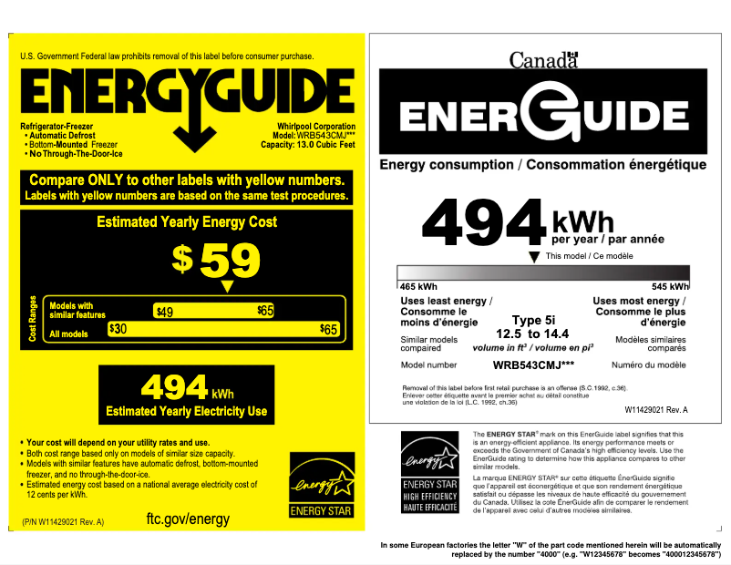 Page 1 of the manual Energy Label Whirlpool WRB543CMJZ