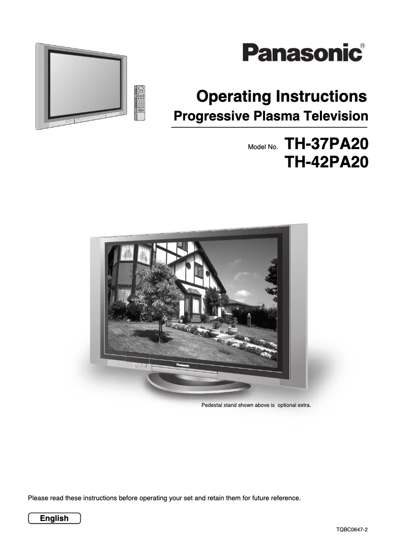 First page image of the manual for Viera TH-37PA20H