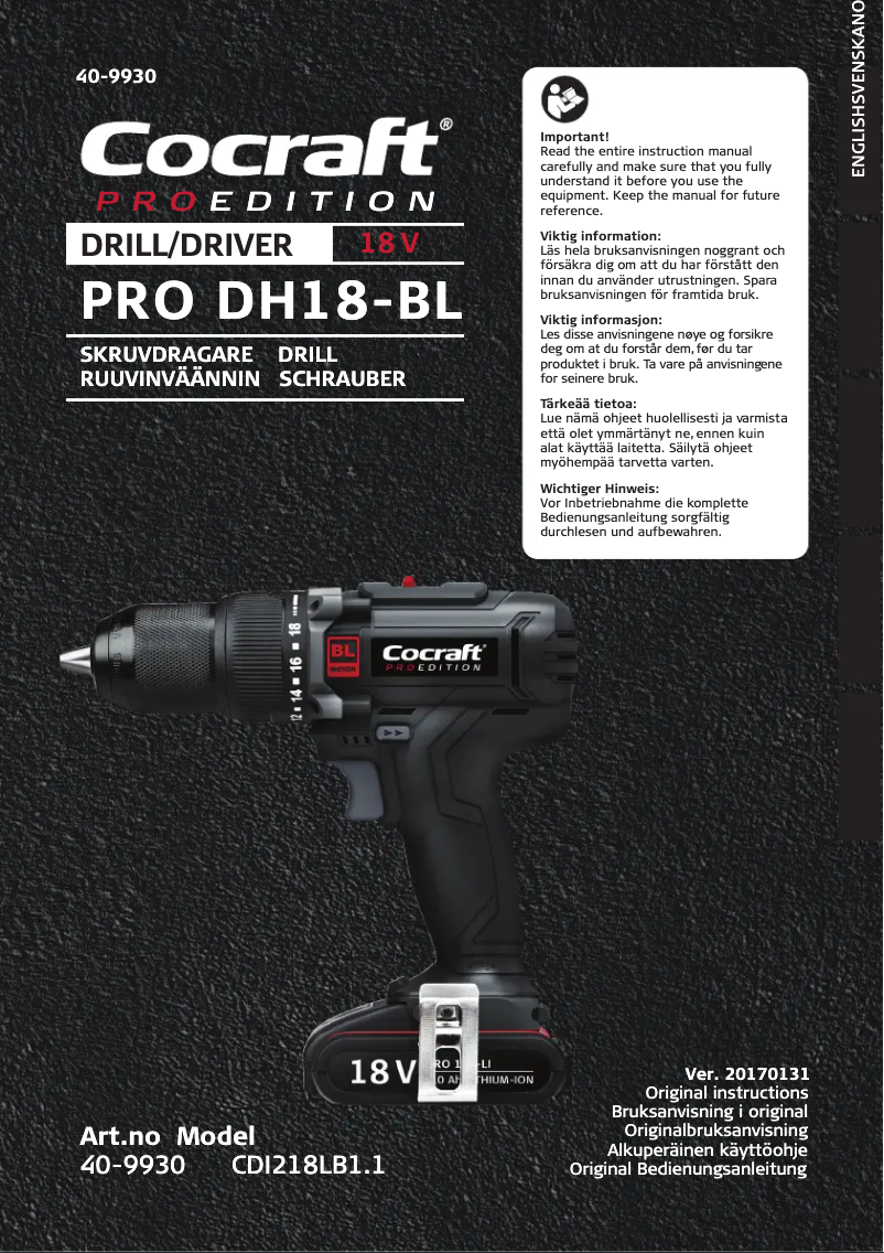 Page 1 of the manual User Manual Cocraft PRO Edition DH18-BL
