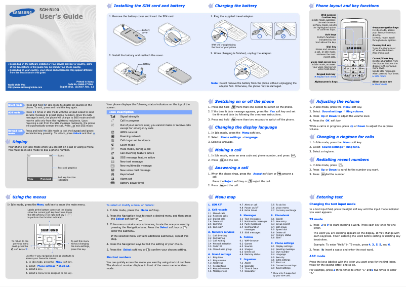 Page 1 of the manual User Manual Samsung SGH-B100