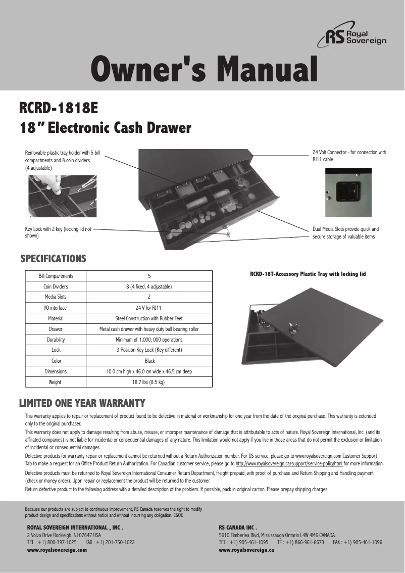 Page 1 of the manual User Manual Royal Sovereign RCRD-1818E