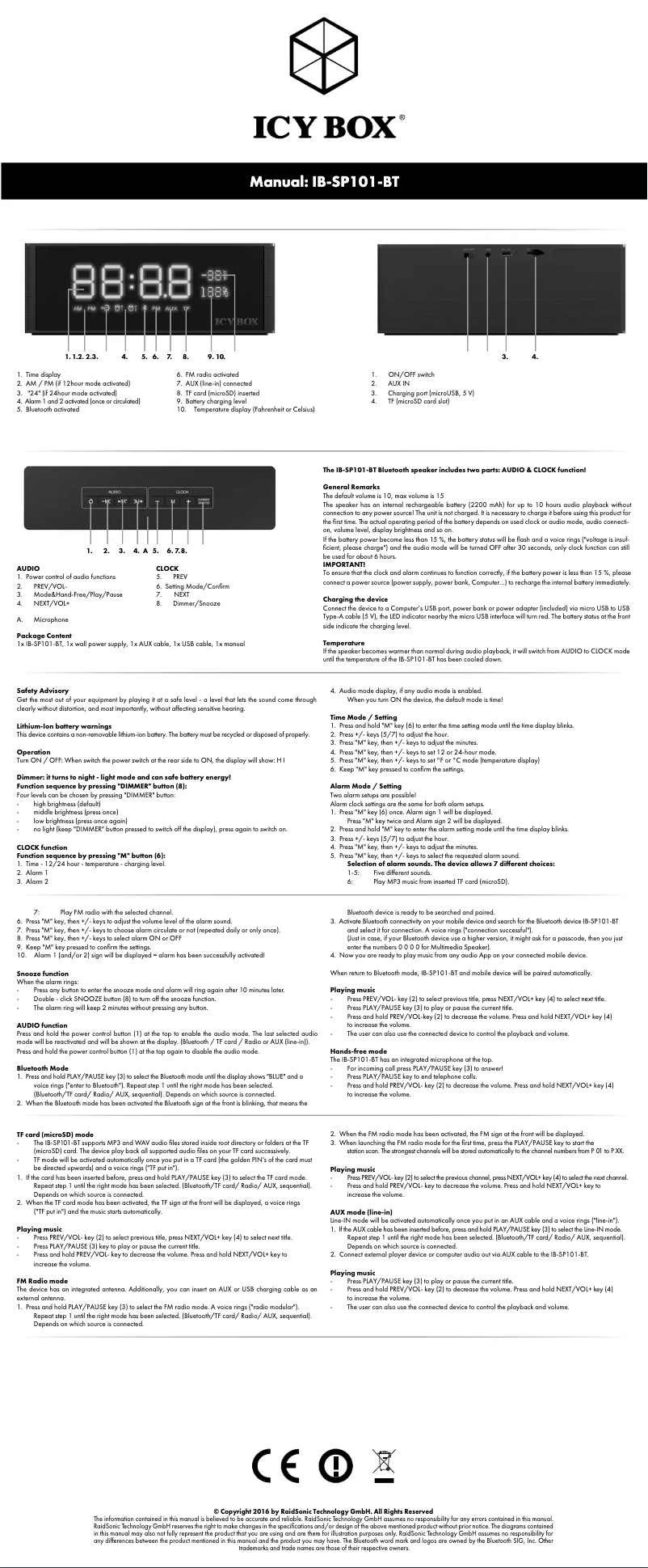 Page 1 of the manual User Manual Icy Box IB-SP101-BT