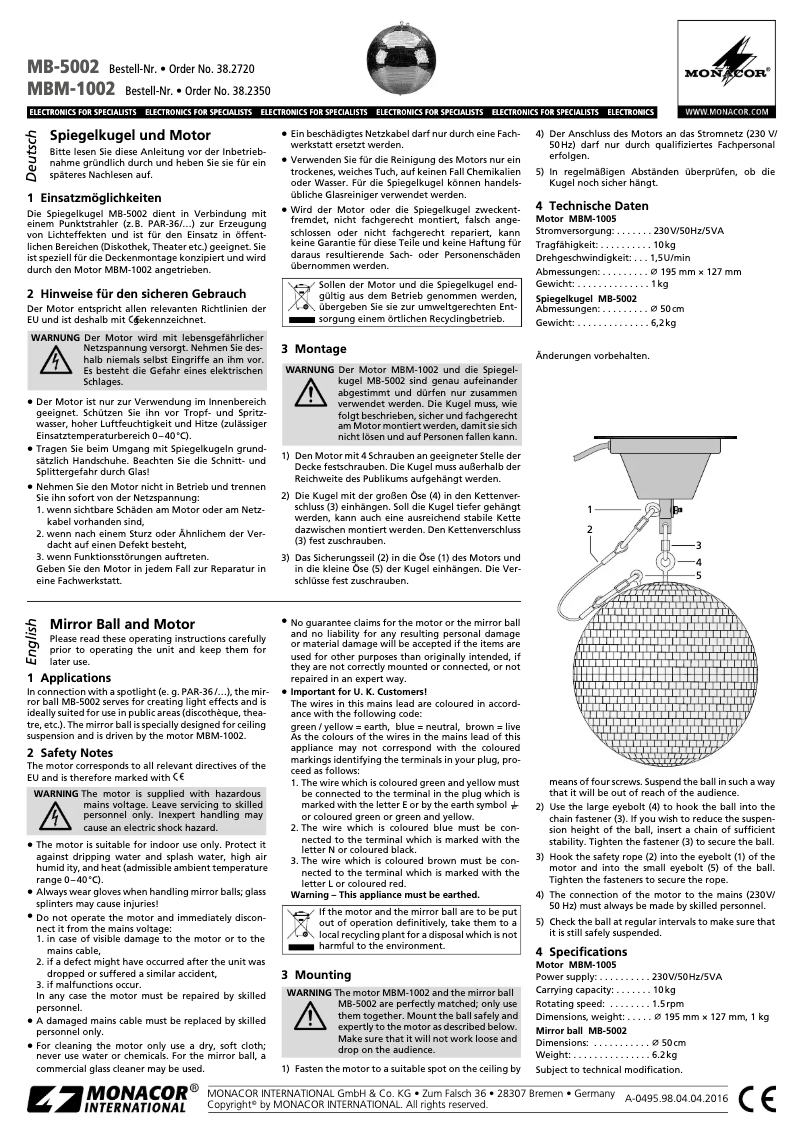 First page image of the manual for MBM-1002
