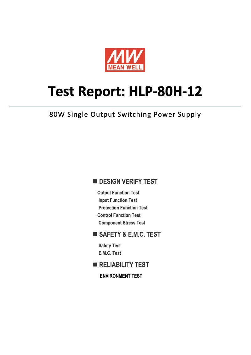 Page 1 of the manual Technical Sheet Mean Well HLP-80H-12