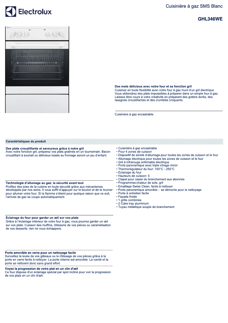Page 1 of the manual Technical Sheet Electrolux GHL346WE