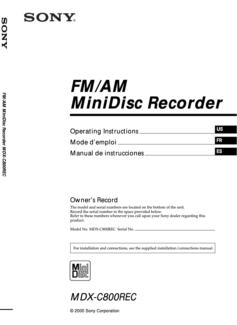 Page 1 of the manual User Manual Sony MDX-C800REC